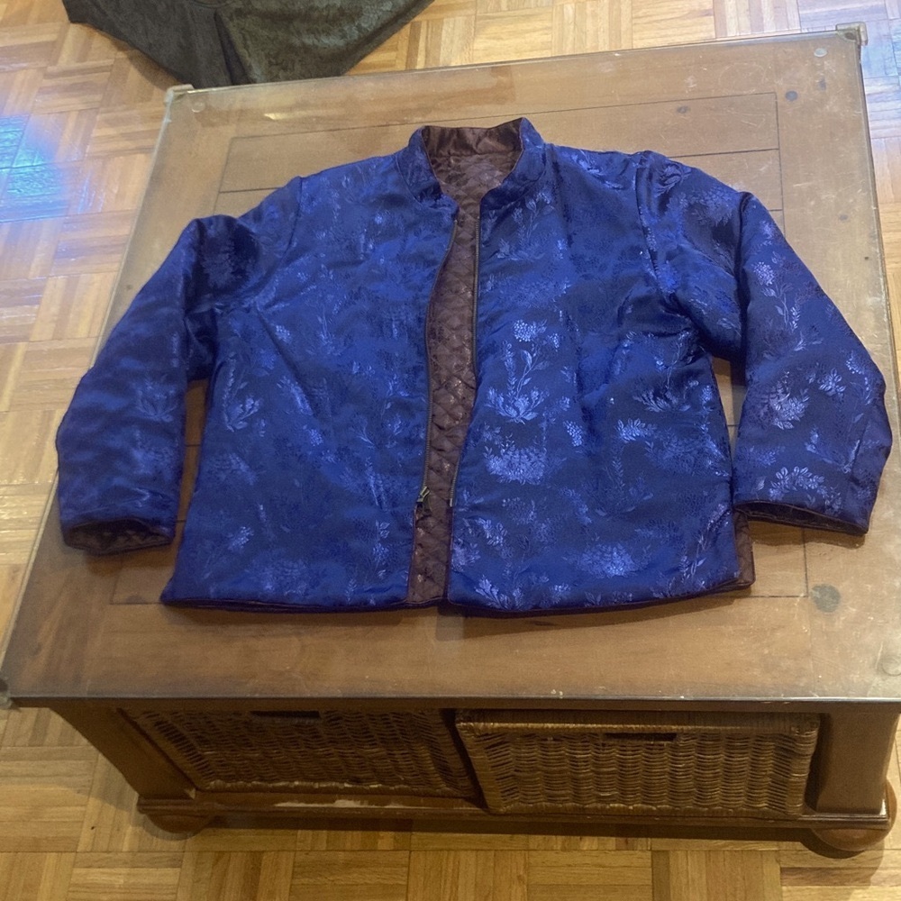 Chic Blue/Brown Floral Jacket - Reversible!